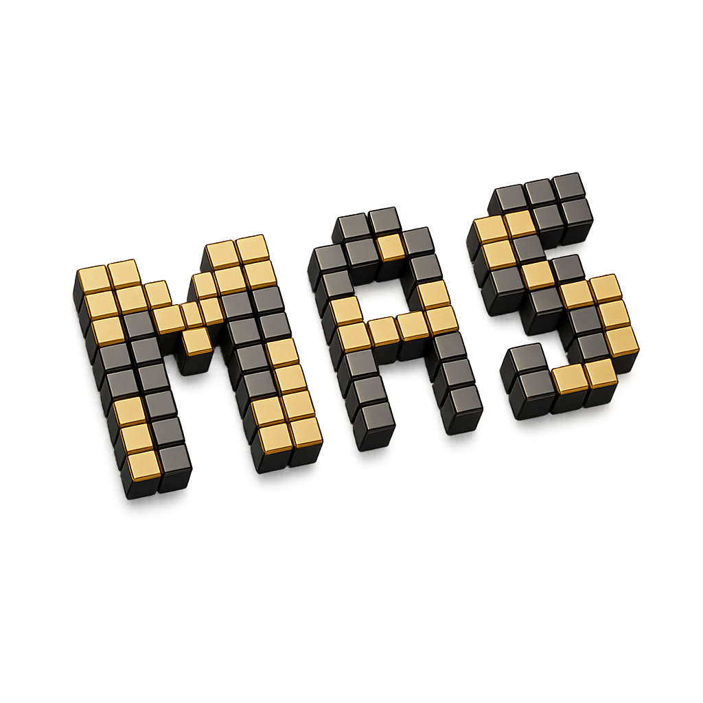 3D My Algo Solution (MAS) acronym in gold & black logo