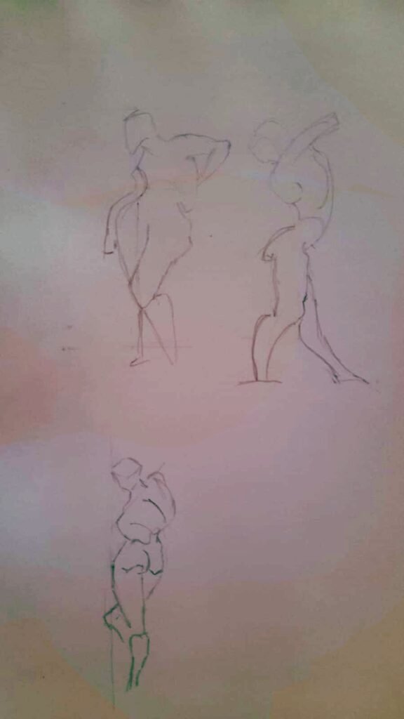 Figure drawing exercise. There are three bodies in different positions
